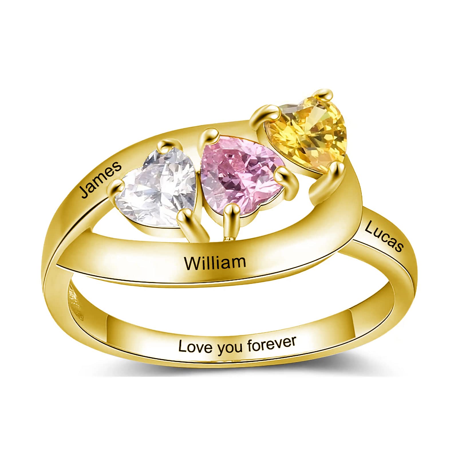 Mothers Day Gifts 10K 14K 18K Solid Gold Customized Mom Ring 2-4 Birthstones Personalized Family Names Ring Jewelry Gifts for Mothers Wife Mom