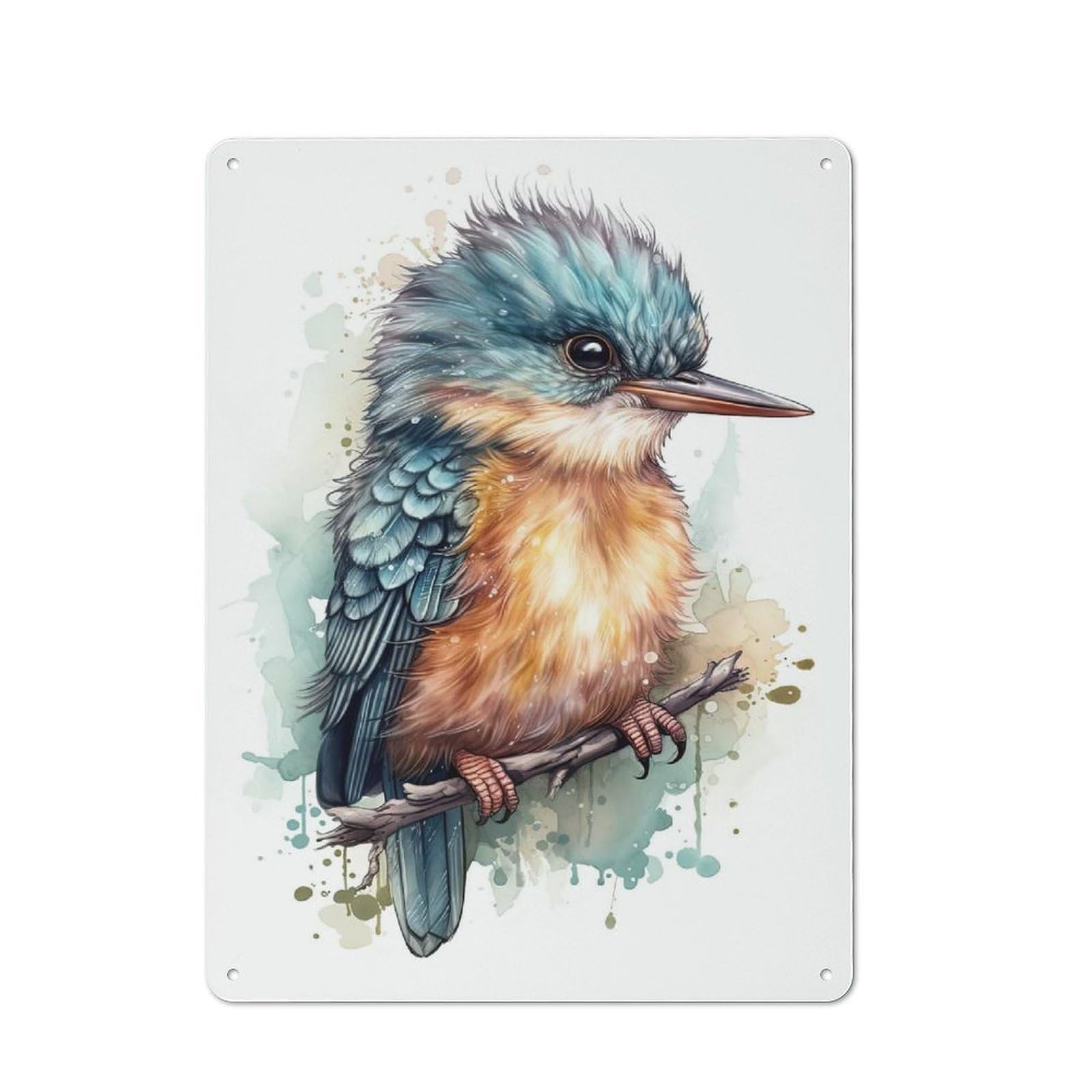 Junmoney Style-15 Watercolor Baby Kingfisher Rustic Metal Wall Sign 40X30cm For Kitchen Or Home Bar, For Garage, Workshop And Man Cave Decoration