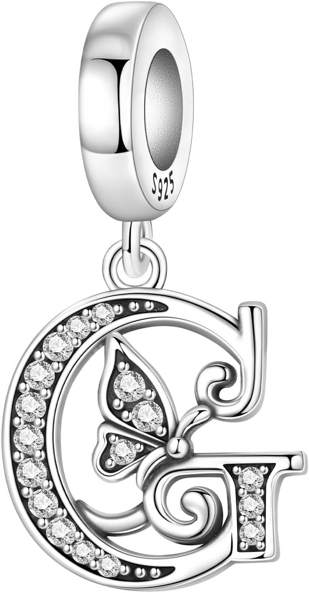 2 Pack 925 Sterling Silver Butterfly Letter Charms for Bracelets and Necklace Alphabet Initial Dangle Pendants Round Spacer Beads Pave Cubic Zirconia Jewelry Gift for Women - Image 2