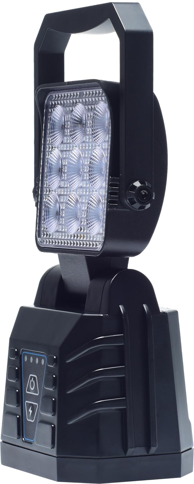 Berger & Schröter | Mobiler LED Arbeitscheinwerfer, 15 W Arbeitslicht, Magnetfuß, 4500 mAh 7,4 V Akku 33.3Wh, 9 LEDs, weiß und orange, IP66, 90° verstellbar, Tragegriff, Nahfeldausleuchtung