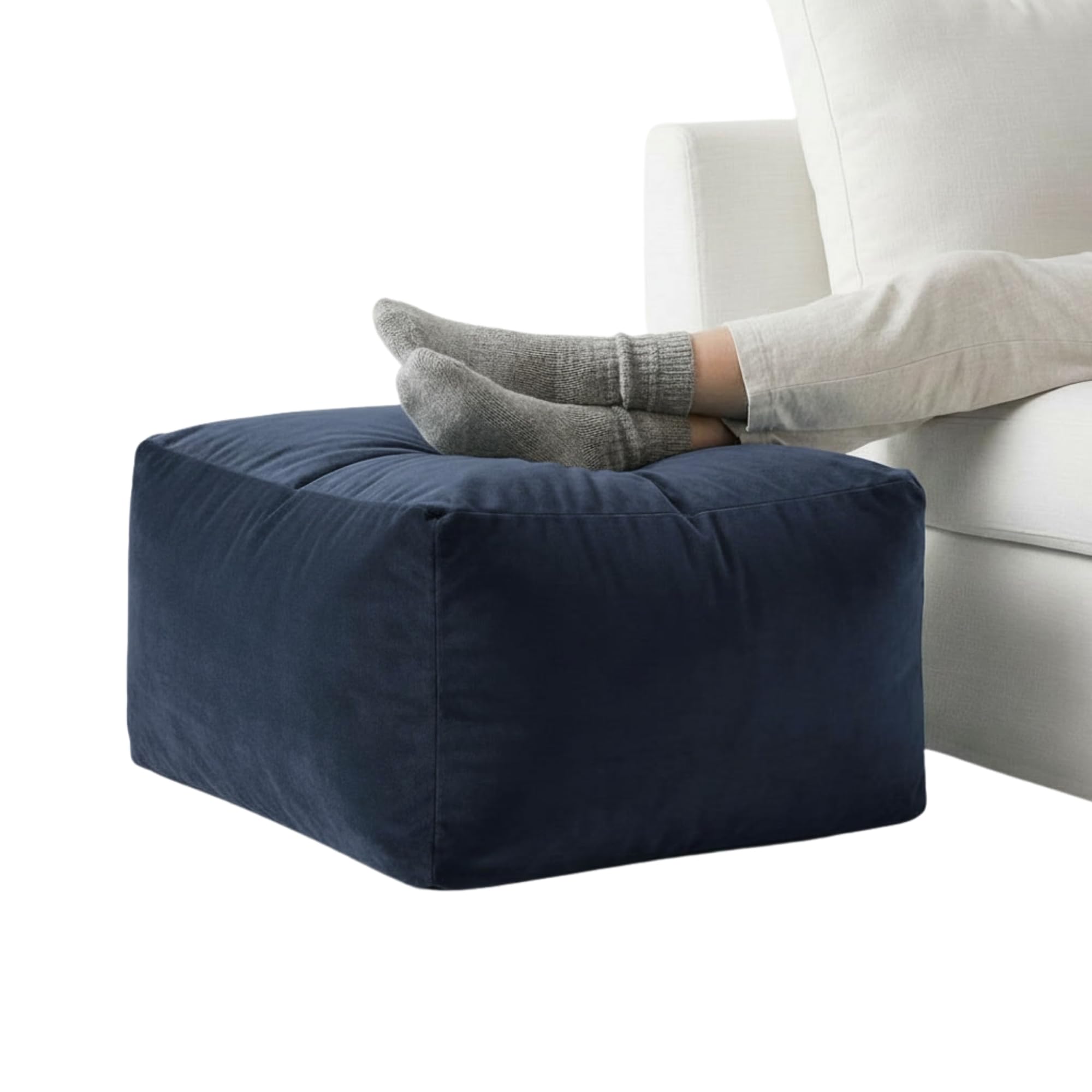 Kosiproducts Velvet Beanbag Ottoman Rectangle Footstool Pouf Chair Pouffe Soft Plush Feel (Navy Blue 45x35x15) — image 1