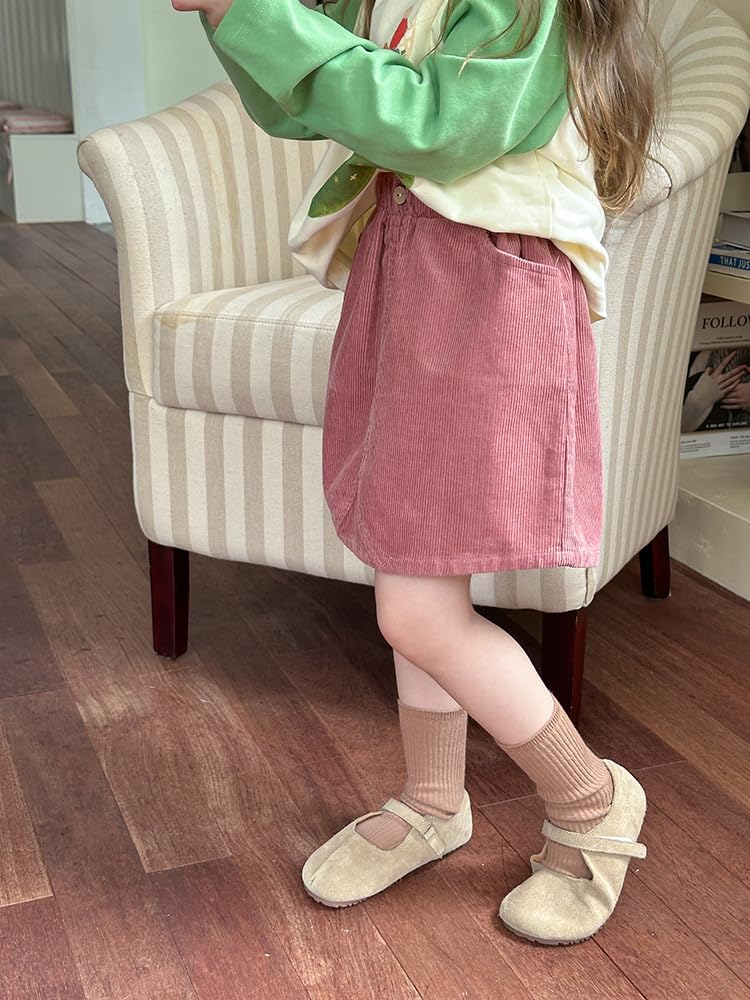 Kinder Baby Mädchen Cordrock feste Farbe hohe Taille Minirock kleines Mädchen Knopf A-line Rock mit Tasche