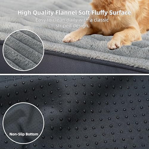 Dog Bed Large Sized Dogs, Orthopedic Flannel Pet Beds with Removable Washable Cover, Waterproof Indestructible Big Dog Bed with Anti-Slip Bottom, Egg Crate Memory Foam Pad, 35.0"x22.0"x3.0", Grey - Image 6