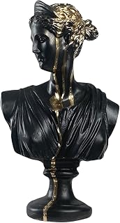 Pop Art Artemis Sculpture – Black and Gold Roman Greek Mythology Goddess Statue, Large Abstract Contemporary Bust for Modern Home Gallery Shelf Office Decor – Original Design Artwork