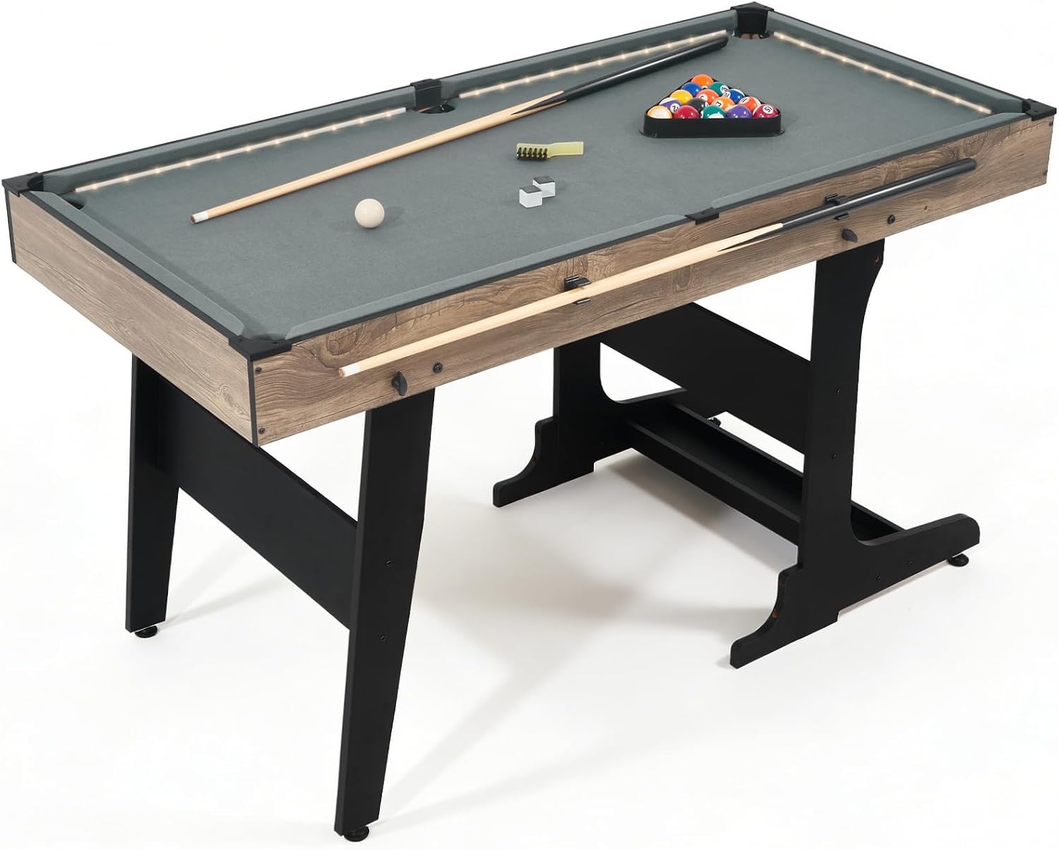 RAYKEEP Pool Table, Billiard Game Table w/Balls, Cues, Chalk, Brush and Triangle, Indoor Compact Arcade Game Table for Living Room, Game Room