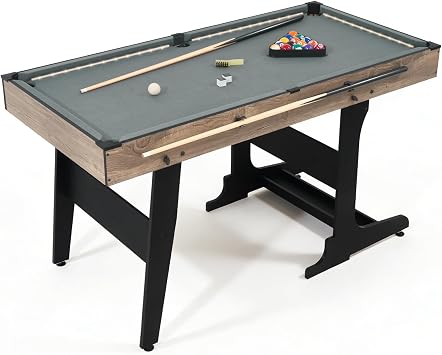 RAYKEEP Folding Pool Table with LED Lights, 4.5FT Portable Billiard Table with Built-in Cue & Ball Storage, Indoor Compact Game Table for Adults & Kids Home, Game Room, Includes Full Accessories