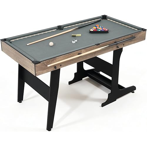 RAYKEEP Pool Table, Billiard Game Table w/Balls, Cues, Chalk, Brush and Triangle, Indoor Compact Arcade Game Table for Living Room, Game Room