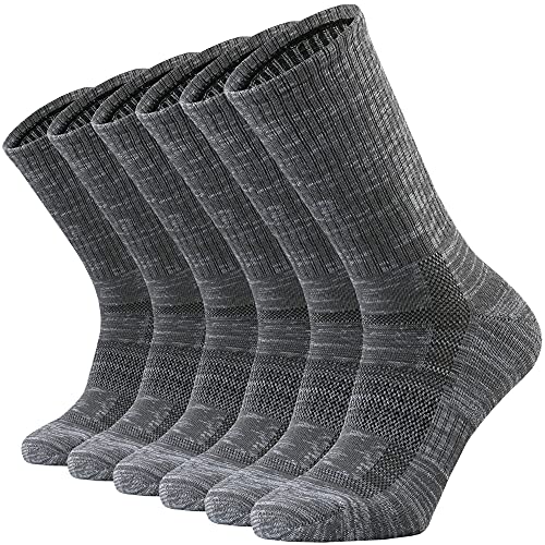 SOX TOWN Unisex Cushioned Crew Training Athletic Socks Men & Women with Combed Cotton Moisture Wicking Breathable Performance, Lightgrey(6 Pairs), 10-13