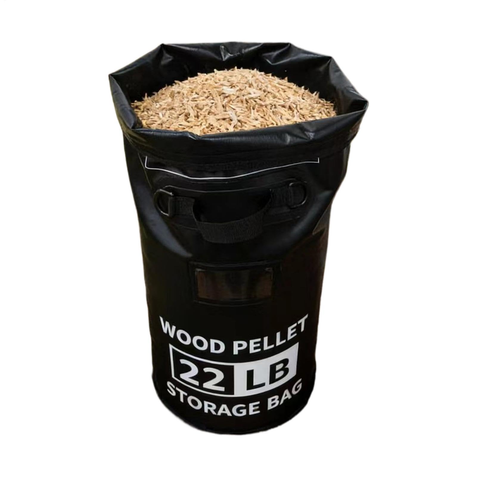 Holzpellet Lagerbehälter 10kg Wasserdicht: Tasche für Smoker-Pellets – Trockene Aufbewahrung mit Tragegriff & Etikettenfach, robuste Pelletbox für Grill, Holzkohle & Holzchips, Schwarz