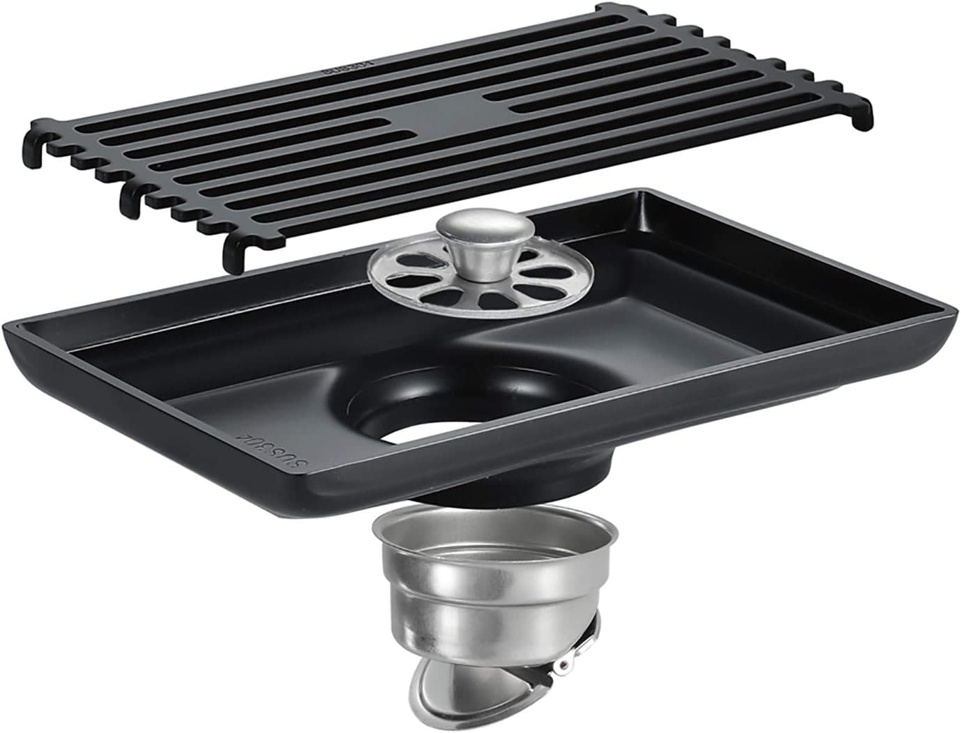 floor drain， 304 Stainless Steel Deodorizer Floor Drain Black Rectangle with Removable Cover Grid Grate