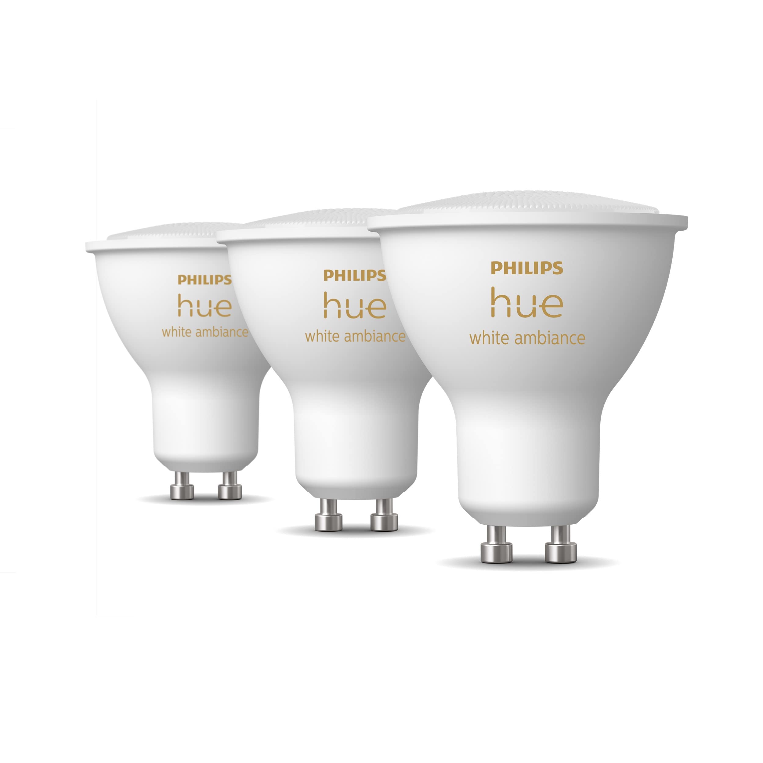 Philips Hue White Ambiance, ampoule LED connectées GU10 4.3W compatible Bluetooth, Lot de 3, fonctionne avec Alexa, Google Assistant et Apple Homekit & Bridge 2.0, Pont