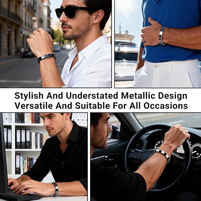 Hematite Bracelet Men - Reignites Masculine Energy, Natural Hematite Stone Beaded Stretch Healing Bracelets Valentine's Day, Birthday, Anniversary, Christmas Men's Jewelry Gifts (2PCS) - Image 6