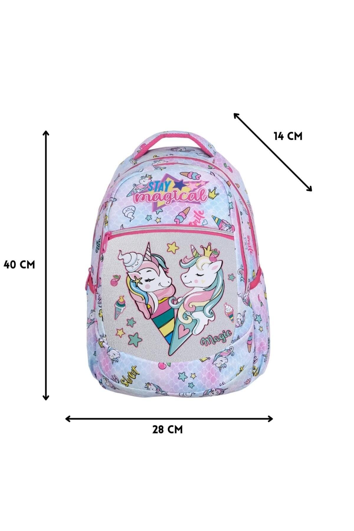 TahTicMer ilkokul Okul Sırt çantası Kız Erkek Unisex Beslenme çantalı Ortopedik 2li Set At Model Unicorn Beyaz