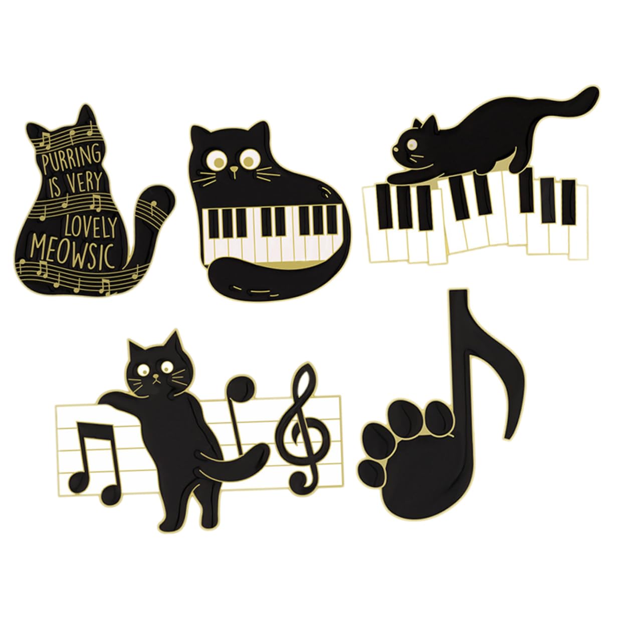 SOIMISS Spilla con nota musicale di gatto spilla natale di natale divertente borsa a spillo perno per zaini gatti Perno del fumetto di cartone animato lega Black