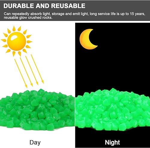 Miniatura 3 de 300 piedras decorativas que brillan en la oscuridad, piedras de jardín, piedras luminosas, rocas que brillan con luz y energía solar para decoración