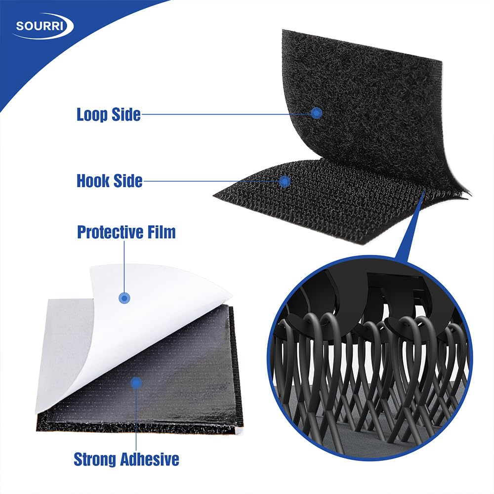 SOURRI 4'' x 20Ft Large Hook and Loop Sheet Tape Fastener, Self Adhesive Heavy Duty Strips, Keep Couch Cushions from Sliding, Rug Gripper Tape & Pads