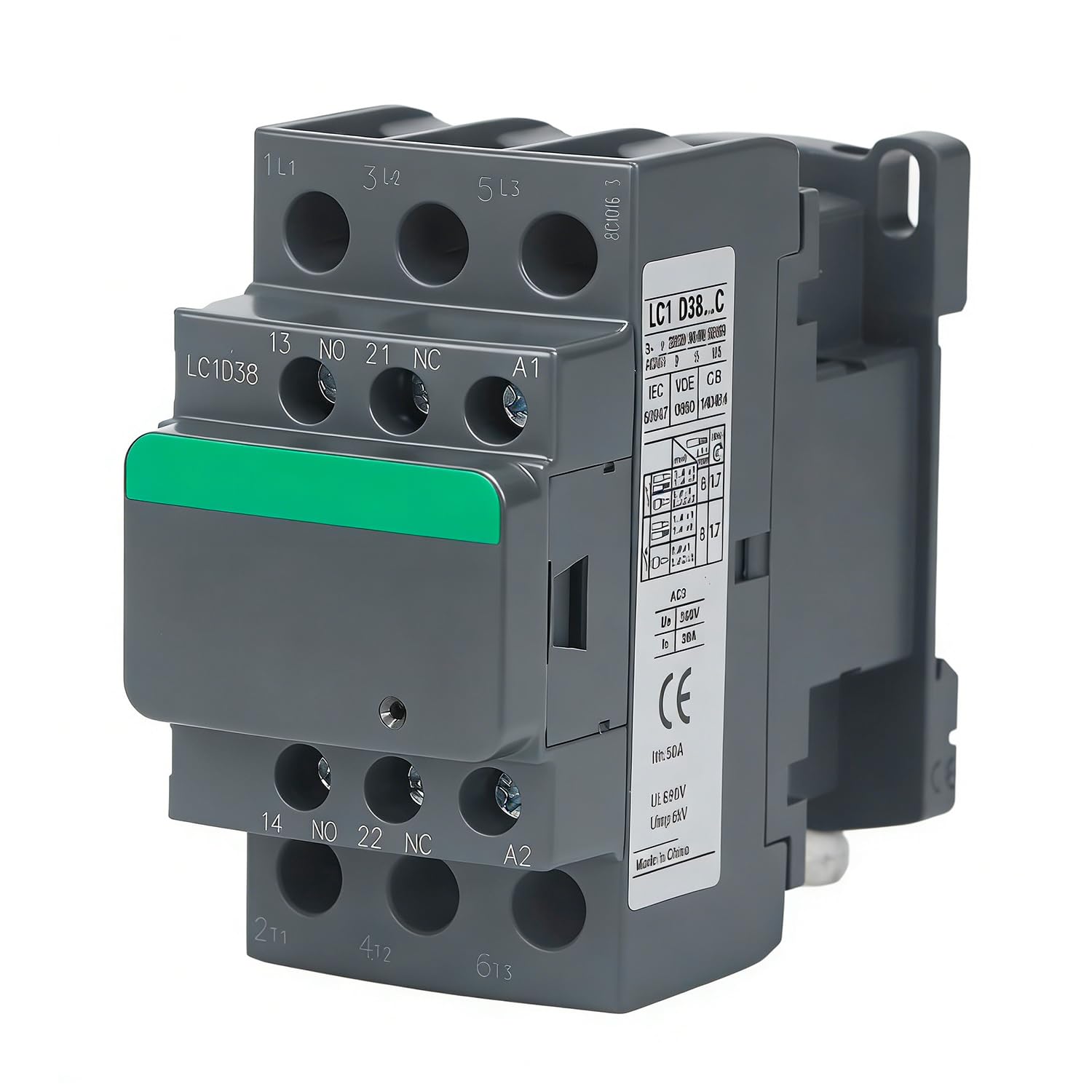 Tissting 3 Pole AC Contactor 38A 1NO 1NC 380V 24V Coil - Industrial Electric Motor Starter with Silver Alloy Contacts and Flame Retardant PC Housing