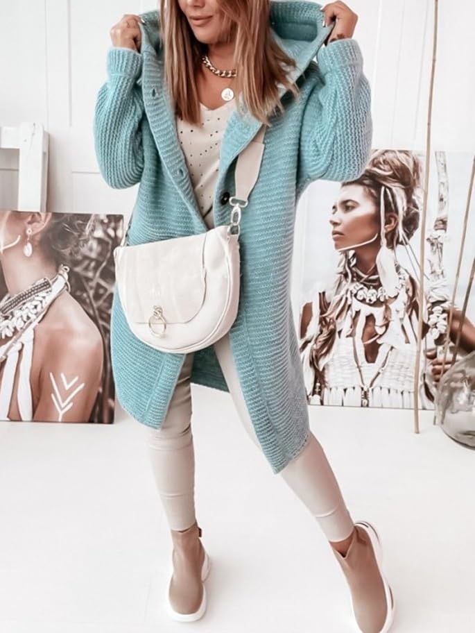 Womens Long Hooded Cardigan Sweater Oversized Chunky Open Front Outerwear Overcoat with Hood4