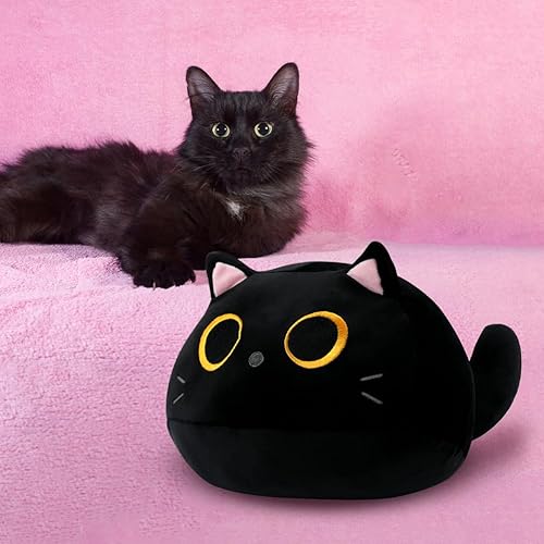 Miniatura 2 de MDCGFOD Almohada de peluche de gato negro lindo juguete de peluche Kawaii Stuff muñeca de felpa suave con forma de gato sofá almohada para niños
