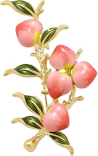 Cute Peach Brooch for Women Vintage Fruit Peach Branch Pin Summer Jewelry for Blouse Dress Scarf
