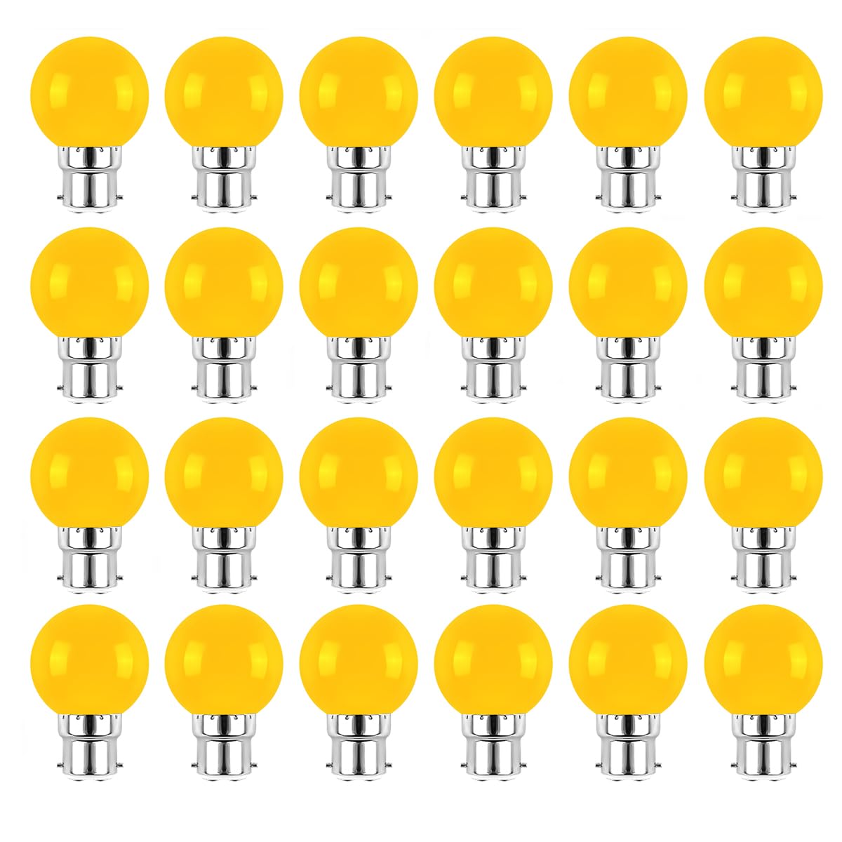Jiotouhu 24 Pack B22 Bayonet Colored LED Light Bulbs 2W G45 Golf Ball Mini Globe Bulb Lighting Bulbs,Yellow for Outdoor Indoor String Patio Garden Party Christmas, Tree, Fairy Party Night Lights