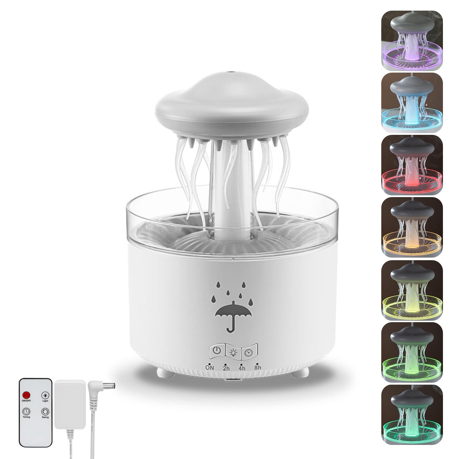 Humidificateur de Chambre à Coucher, Humidificateur de Méduse à Effet de Goutte d'eau 7 Couleurs, Diffuseur d'aromathérapie 300ml avec Télécommande et Minuterie, Cadeaux Amusants (Blanc)