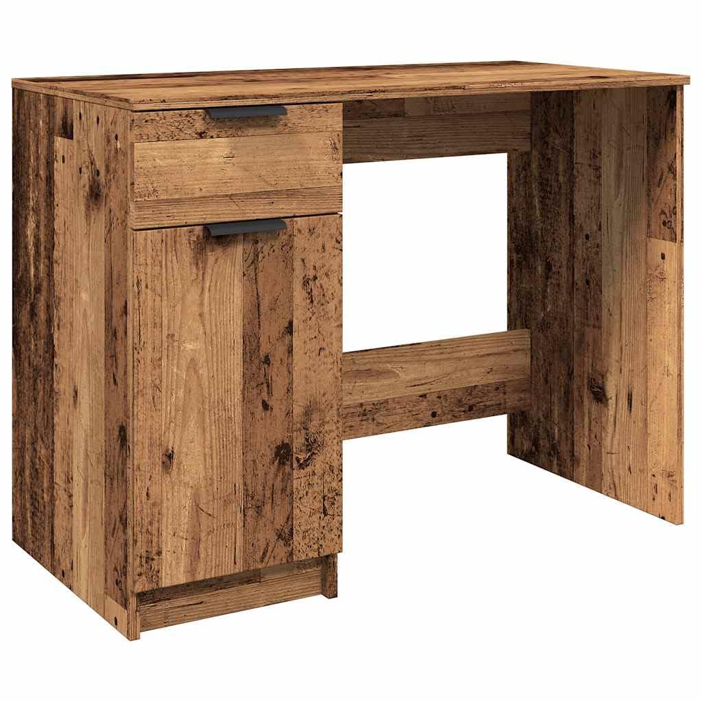 Schreibtisch Altholz-Optik 100x50x75 cm Holzwerkstoff mit Schublade und Fächern für Büroorganisation, minimalistisches Design, robust und stabil mit Wandhalterung