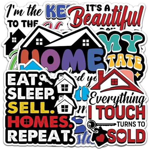 Image of Real Estate Realtor Sticker 8 Pcs (Large Size) Vinyl Stickers Laptop Waterproof Decal for Car Bumper Water Bottle Notebook Luggage Window Birthday Decorations - Size 4 Inches