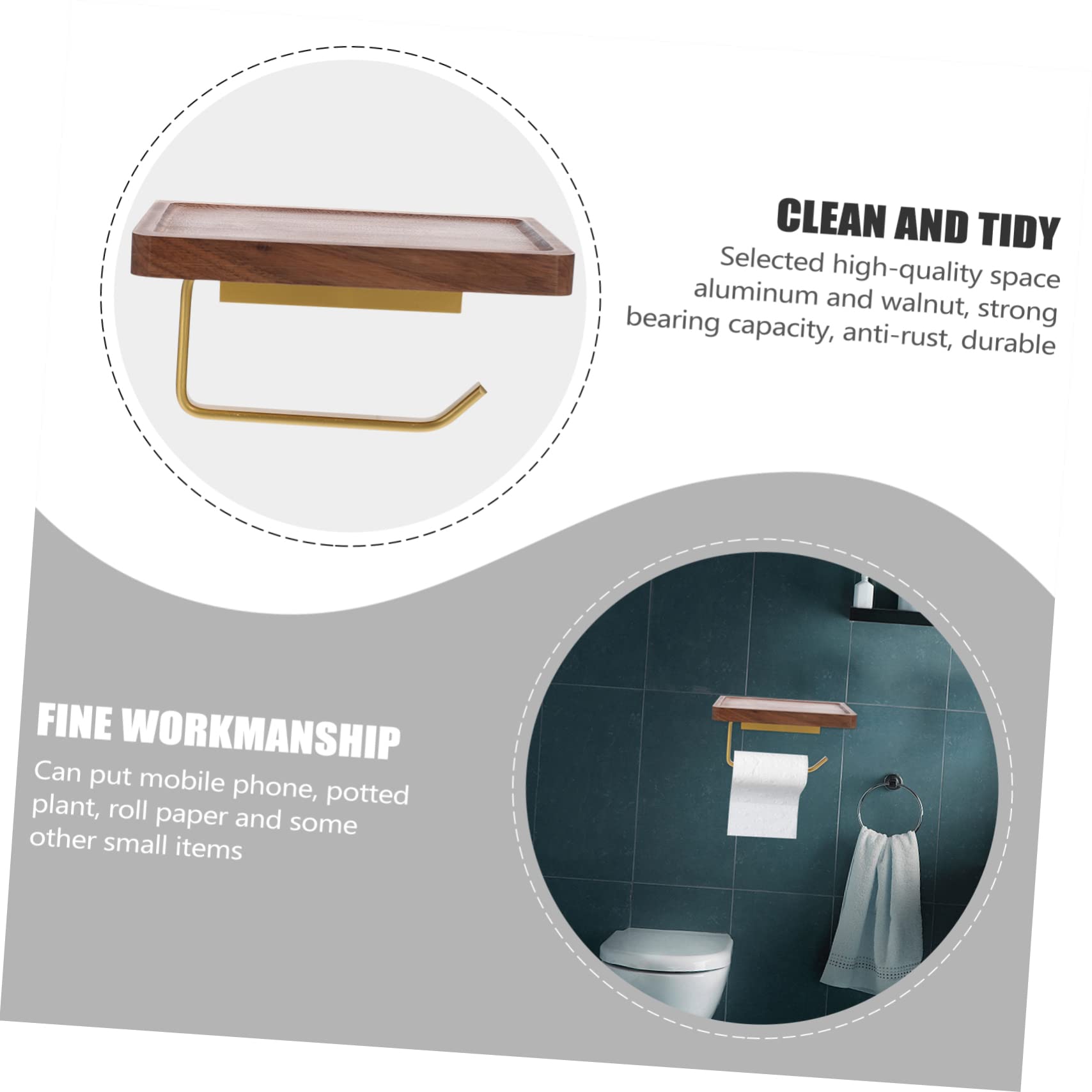 NUOBESTY Portarrollos de Papel Higiénico de Nogal Negro Estante, Resistente al Agua y Gran Capacidad de Carga para Baño y Inodoro