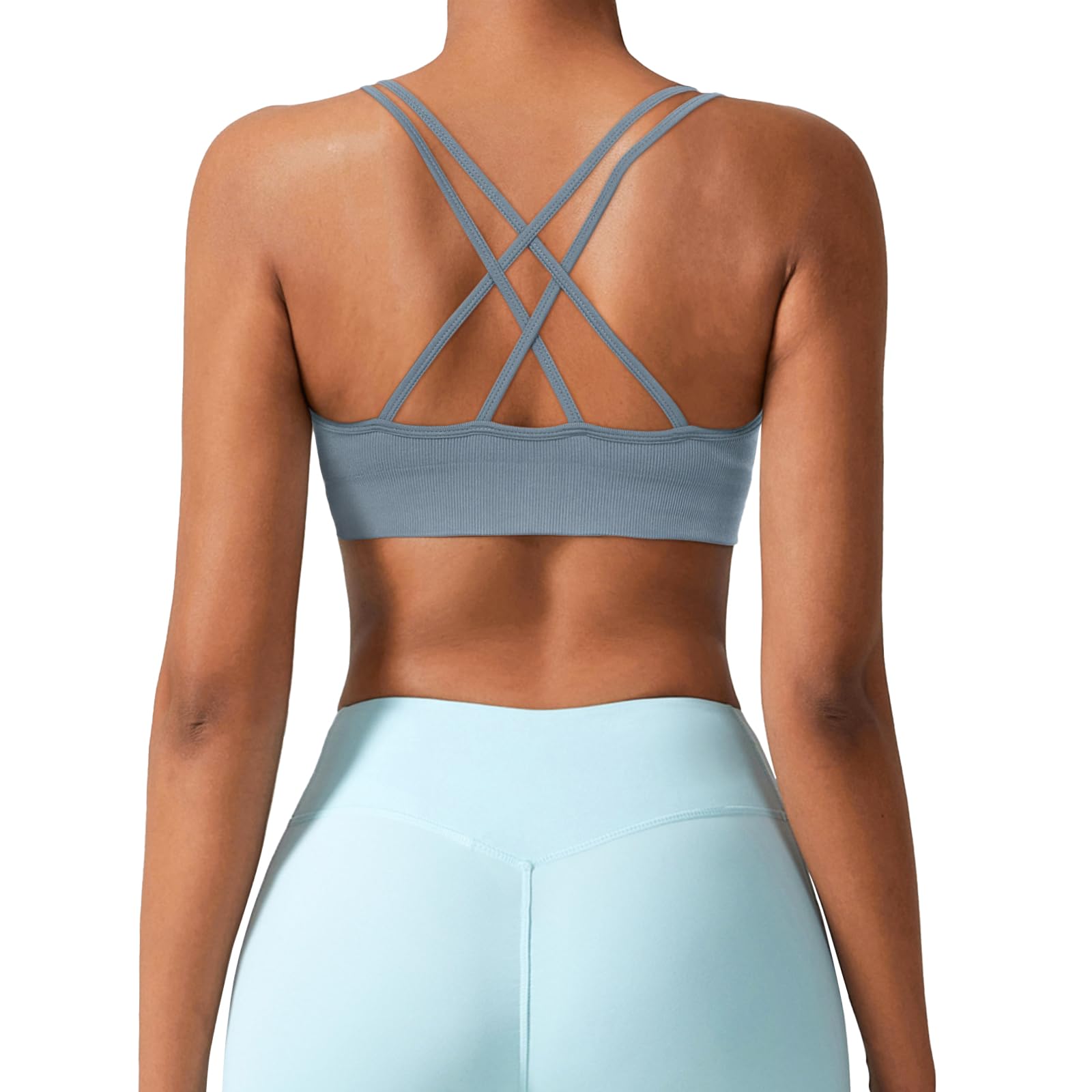 Brasier deportivo para mujer, con cuello en V, tirantes cruzados, para yoga, acolchado, soporte medio, entrenamiento, gimnasio, atletismo, fitness, paquete de 3 unidades