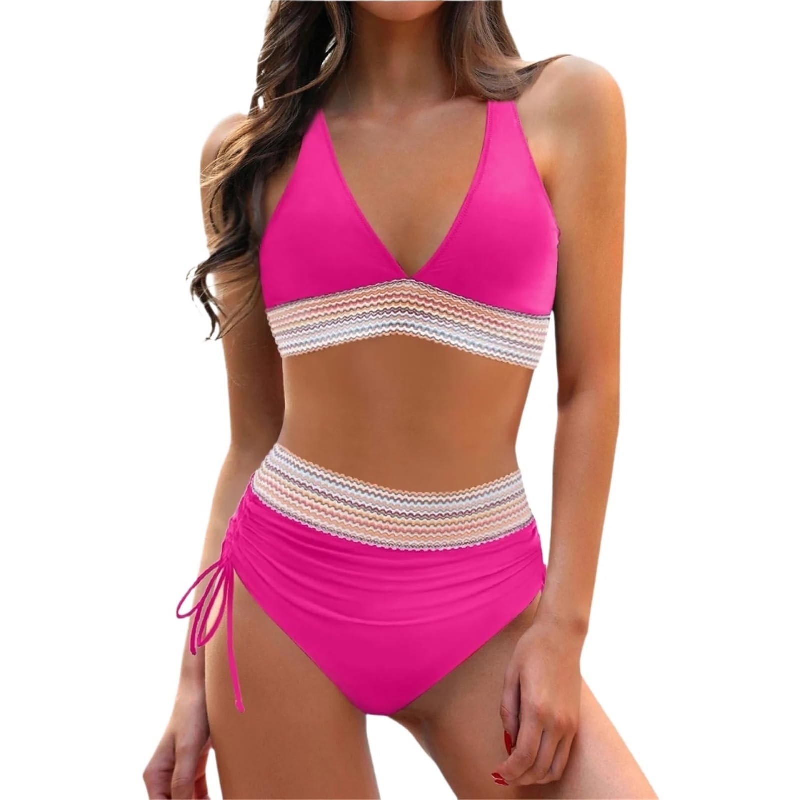 Bikini Ensembles de Bikini Taille Haute for Femmes Maillots de Bain Maillot de Bain Deux pièces Maillot de Bain for Femmes pour Femme(Pink,M)