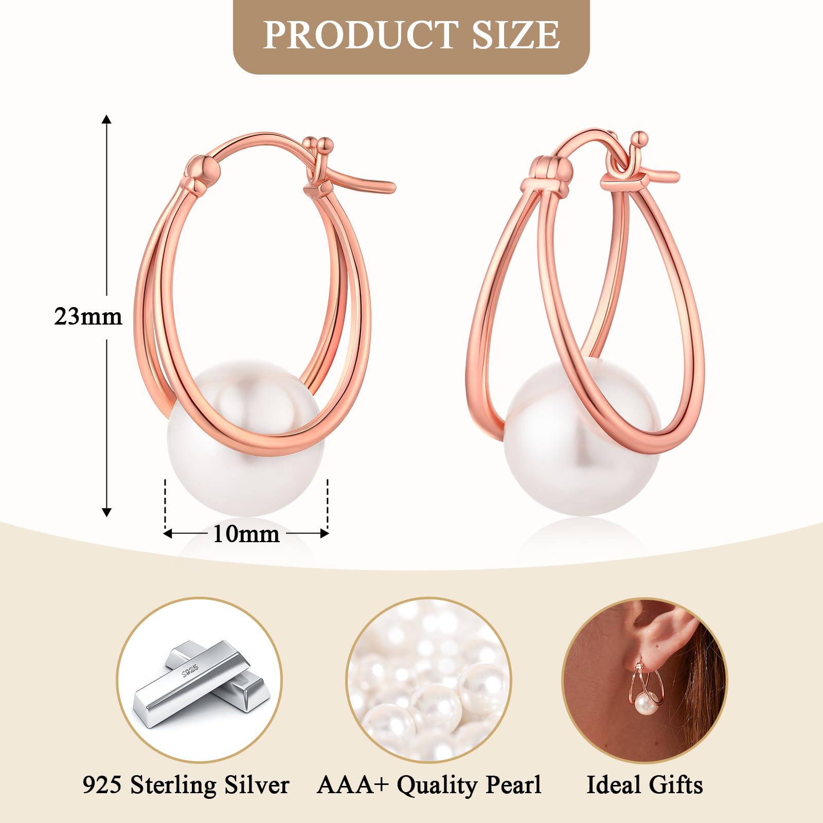 Orecchini Perle Donna in Argento Sterling 925 Orecchini Perle Pendenti Ipoallergenici Bianco Nera Perla Gioielli Regali da Donna Argento/Oro Rosa/Placcato Oro