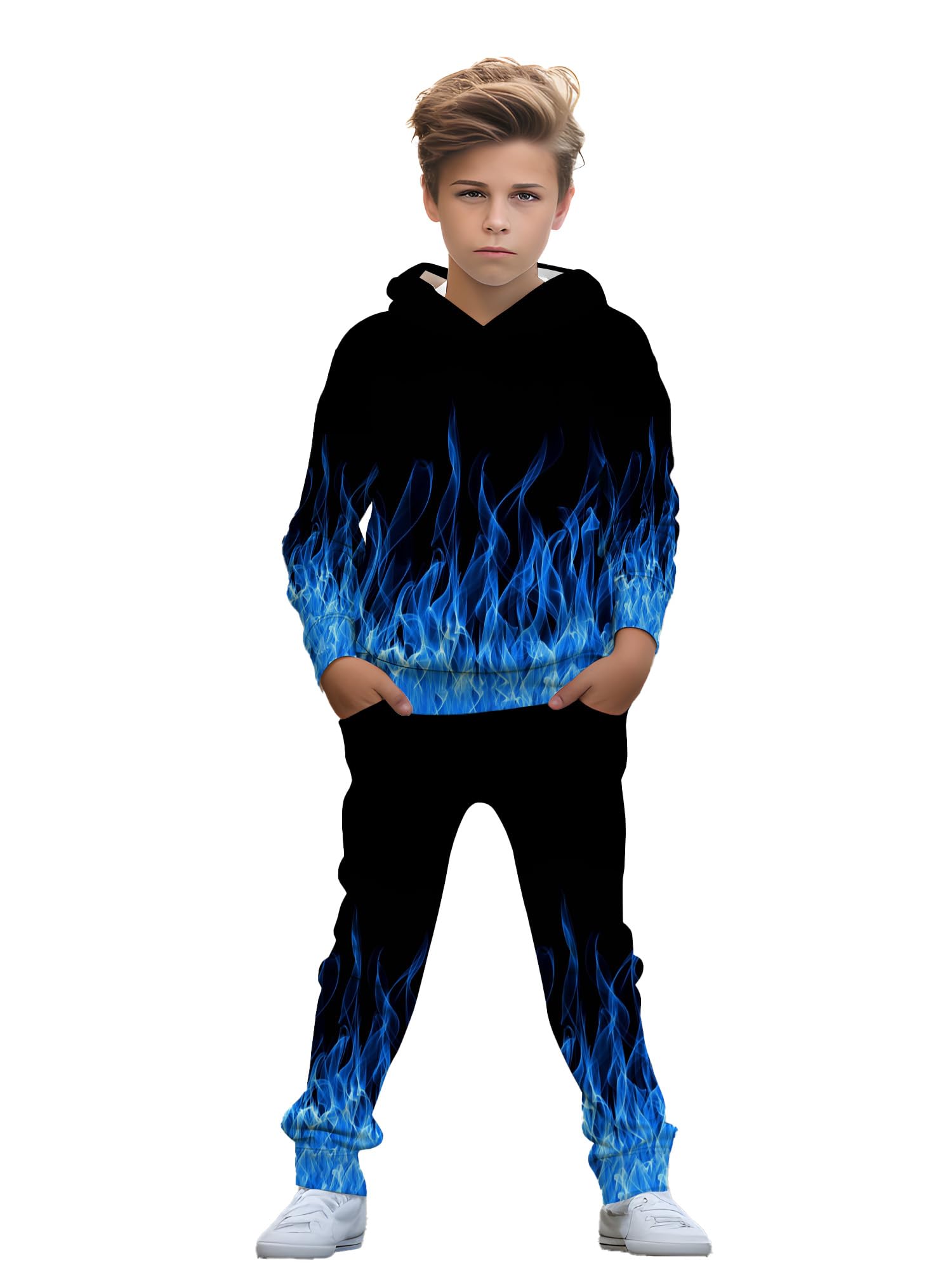 Boy, casual wear. Suitable for boys aged 5 to 14, comfortable spring and autumn hooded sweatshirt sets and long pants sets.