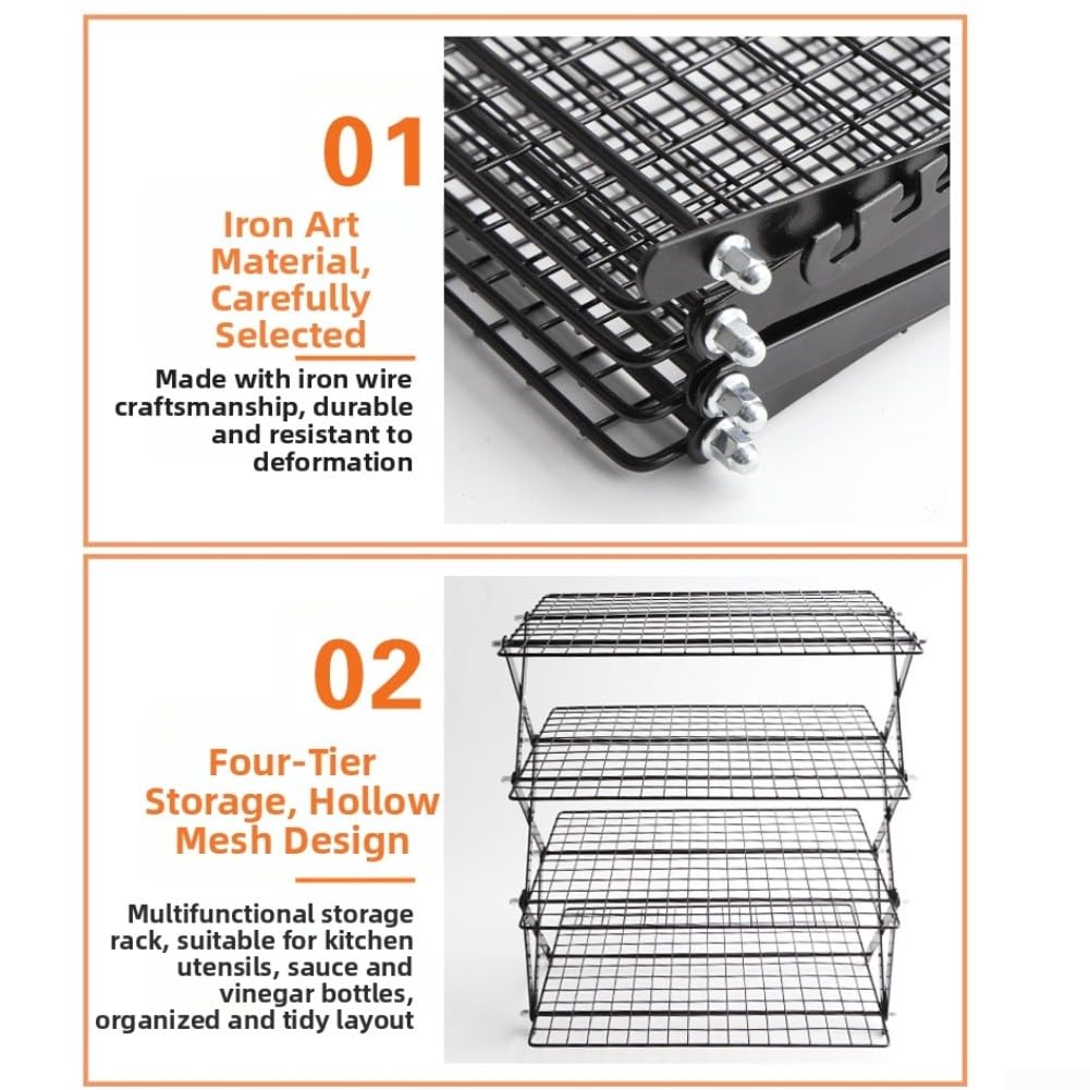 Grille de refroidissement pliable à 2/3/4 niveaux pour la cuisson, grille de refroidissement pliable empilable pour biscuits, gâteaux, muffins, grille de refroidissement réglable avec design peu