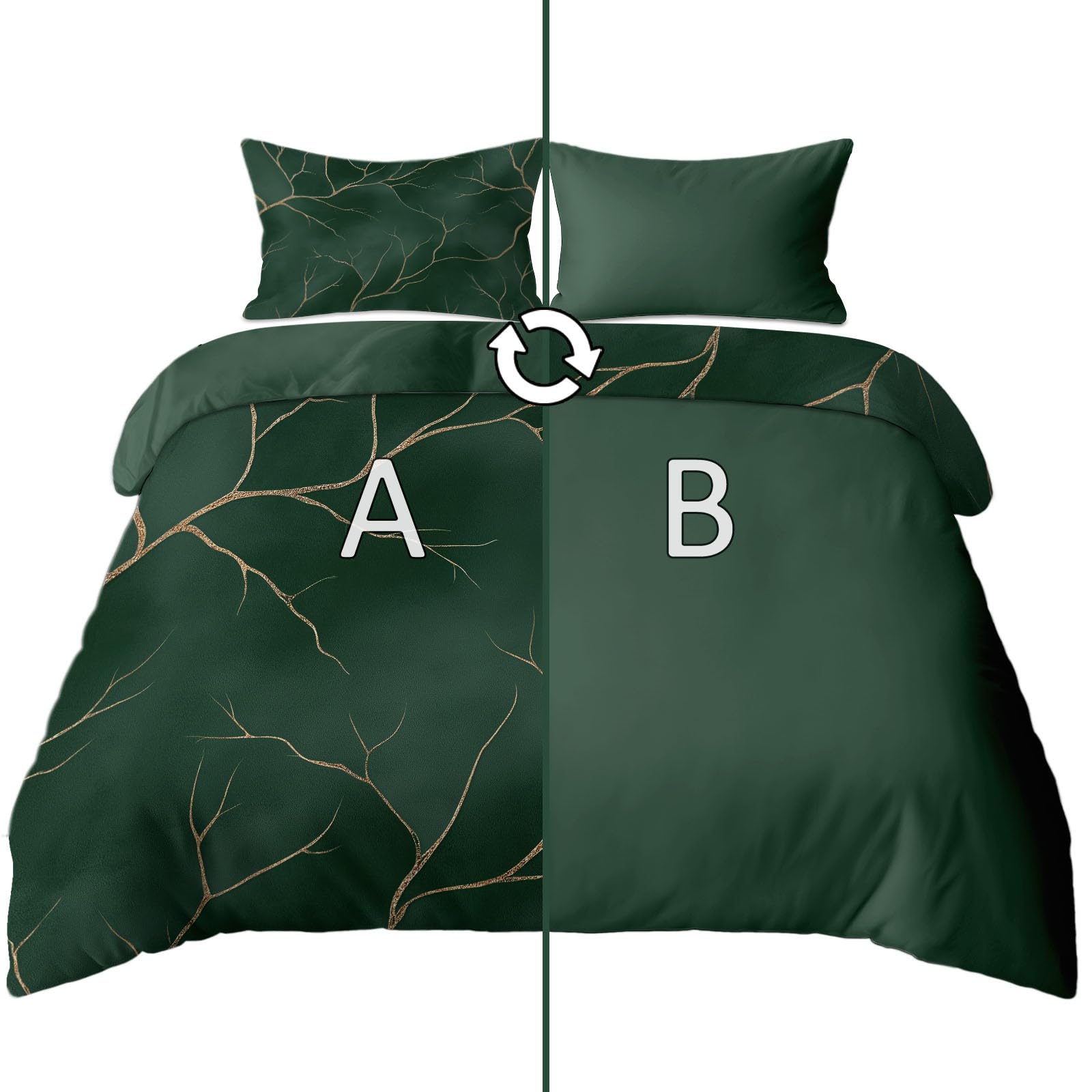 Housse de couette 220x240cm vert foncé en microfibre au fini marbre chic