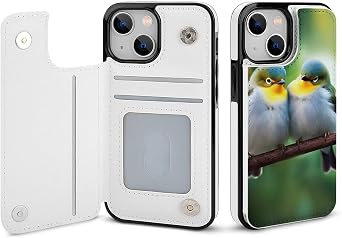 Wallet Case for iPhone 13 Mini, Cute Birds in Love Print PU Leather Flip Shockproof Wallet Phone Cases Cover with Card Slots, Kickstand, Magnetic Clasp Closed