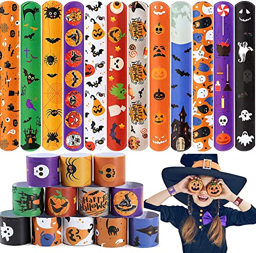 YILAIDA 48Pcs Halloween Schnapparmbänder,Sortierte Bulk Kürbis Zombie Hexen Schnapparmband Armbänder für Kinder Halloween Party Geschenktüten Füllversorgung Cover