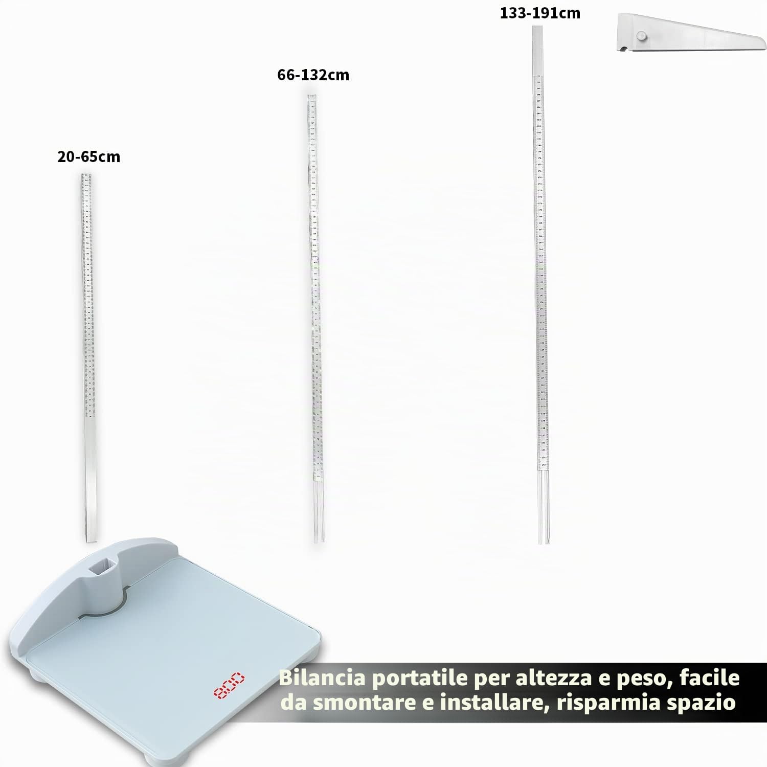 Bilancia di altezza e peso, piattaforma digitale combinata con telemetro portatile staccabile, peso massimo 99,8 kg, altezza asta 191 cm, bilancia medica per bambini e adulti