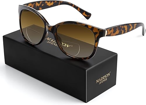 Madison Avenue Gafas de sol bifocales vintage para mujer, estilo clásico de diseño, protección UV, lentes de lectura solar tipo tortuga +3.5