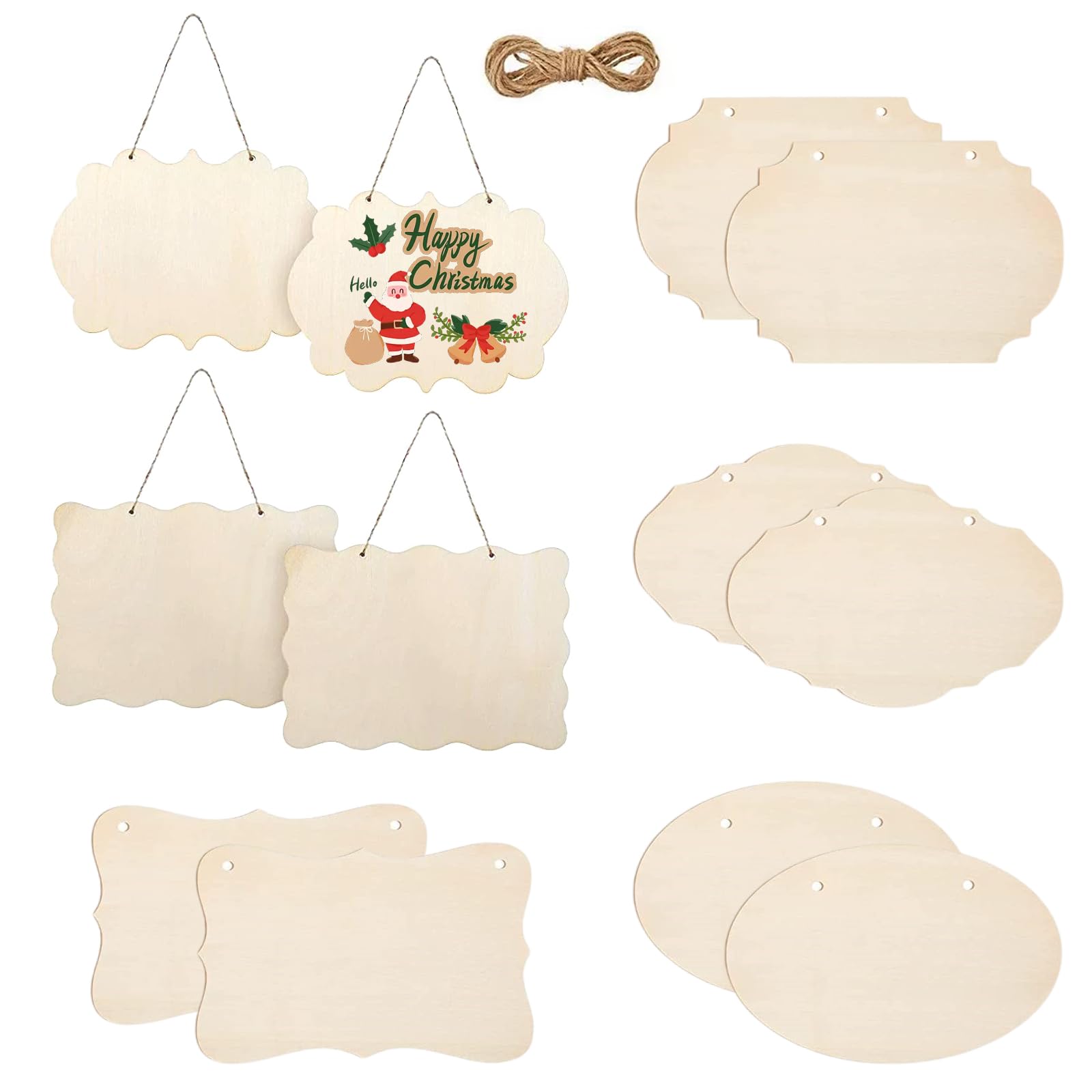 Unfinished Wood Sign, 12 Pcs Wooden Hanging Plaques Blank(6 Shape)