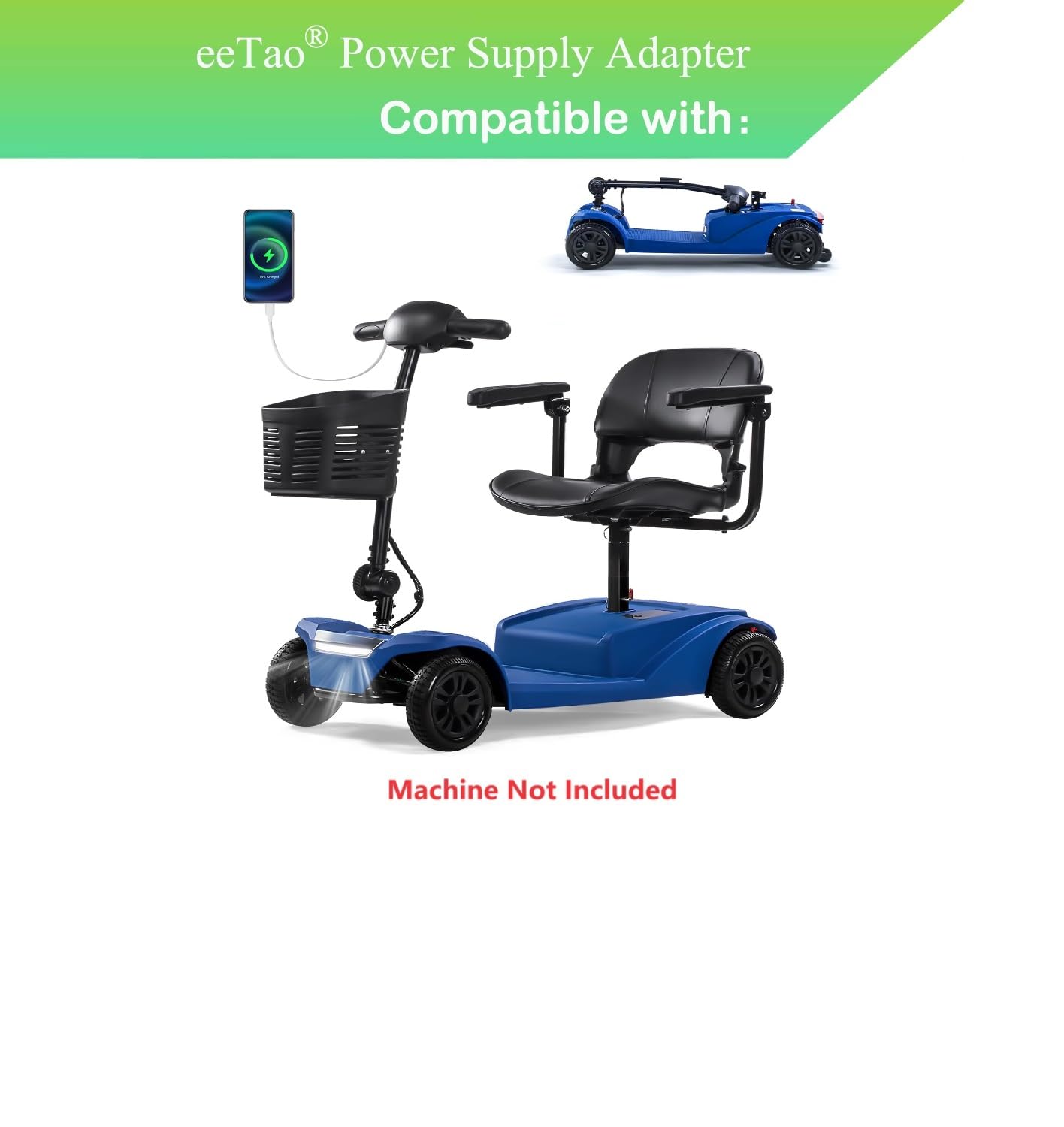 eeTao 24V Battery AC/DC Charger Compatible with WAYCARE 4 Wheels Mobility Scooter 29.4V DC29.4V Replacement Adapter Power Supply Cable Cord