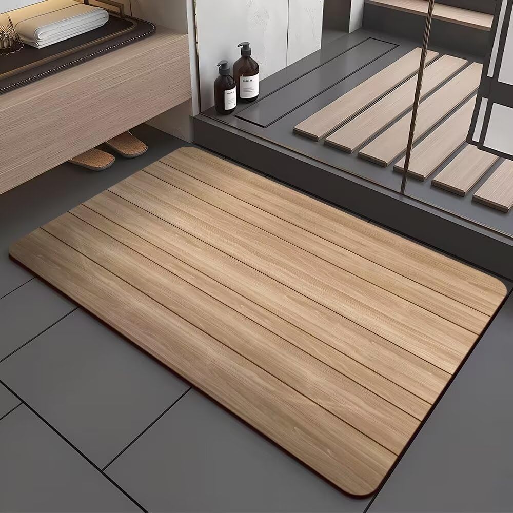 Alfombra Baño Diatomita 60X90Cm Madera Agua Súper Absorbente Alfombra De Baño,Alfombra Baño Secado Rapido, Alfombrilla De Baño Antideslizantes,Suave Y Acogedora Alfombra De Baño