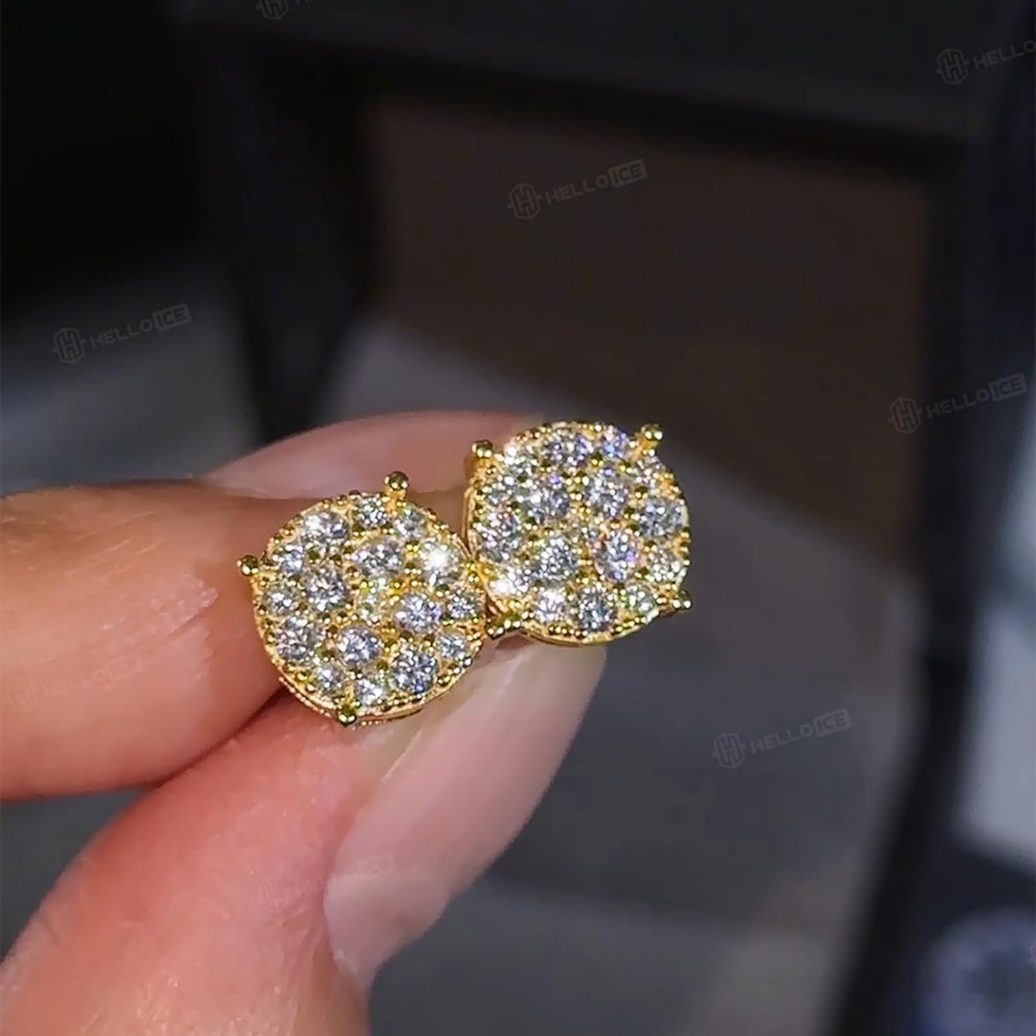 HELLOICE Round Cut Moissanite Stud Earrings 925 Sterling Silver Full Paved Earrings Sparkle Bling Hypoallergenic Fashion Classic Jewelry for Women Men Birthday Christmas Wedding Gift