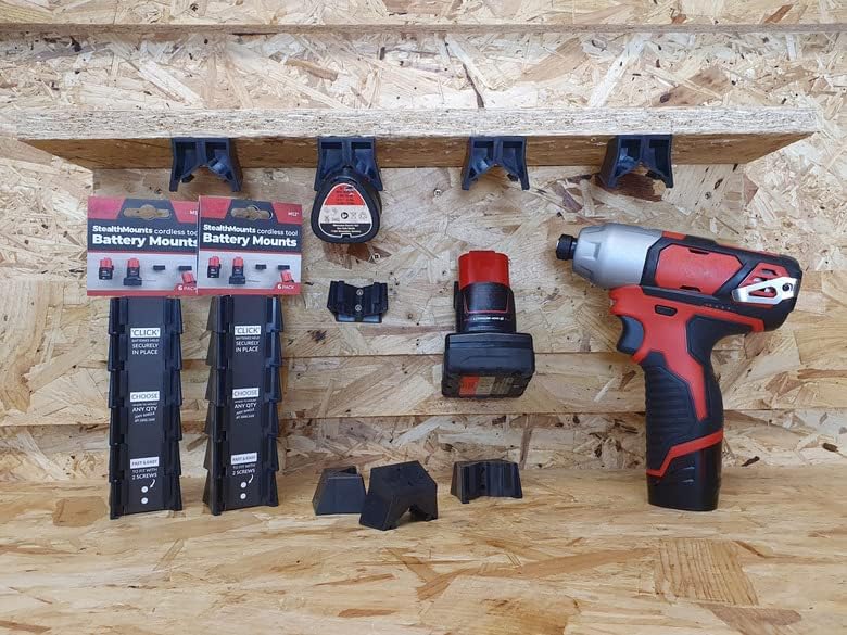 YAMTO Support de batterie en métal à 4 emplacements pour batterie Milwaukee 12 V, support mural en acier durable, garde la batterie de vos outils dans l'organisateur