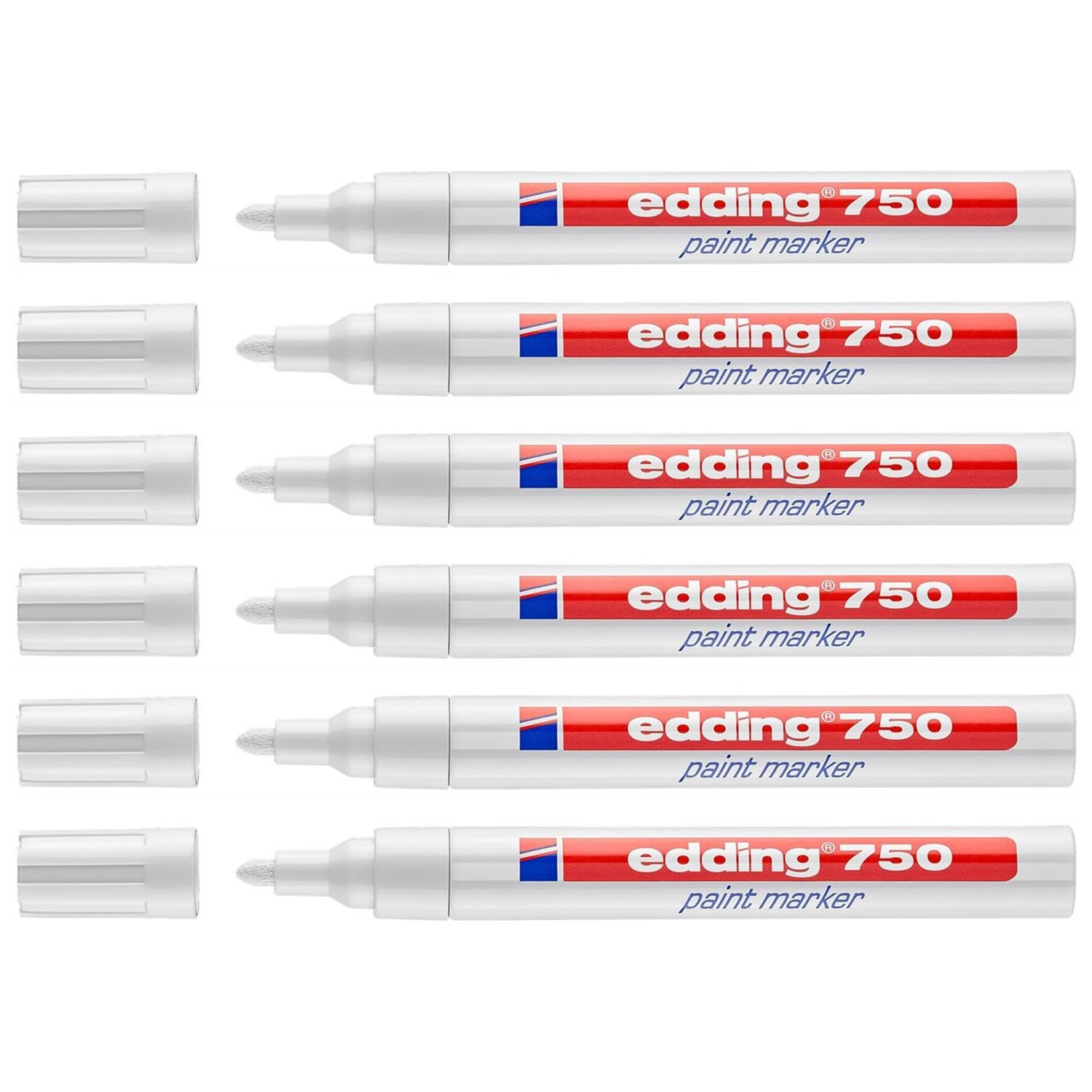 Edding - Rotuladores (6 unidades, 750, punta redonda, 2-4 mm), color blanco
