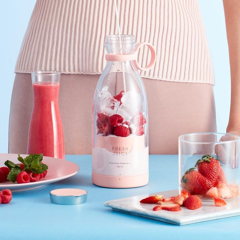 Batidora Portatil Licuadora Smoothie Mezcladora Batidos Personal Recargable USB Portable Blender, Licuadora Frutas Inalámbrica Deporte Camping Fitness (ROSA+TAPA)