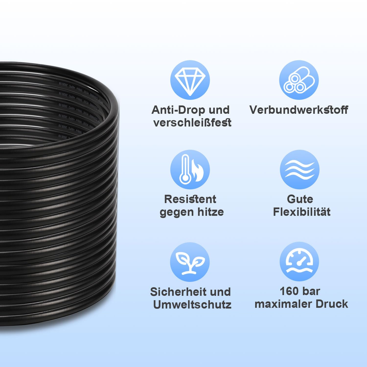 Tubo idropulitrice 20M Resistente alle alte temperature 40°C 160 bar Tubo per la pulizia ad alta pressione, compatibile con lo scovolino per set per la pulizia dei tubi interni ed esterni