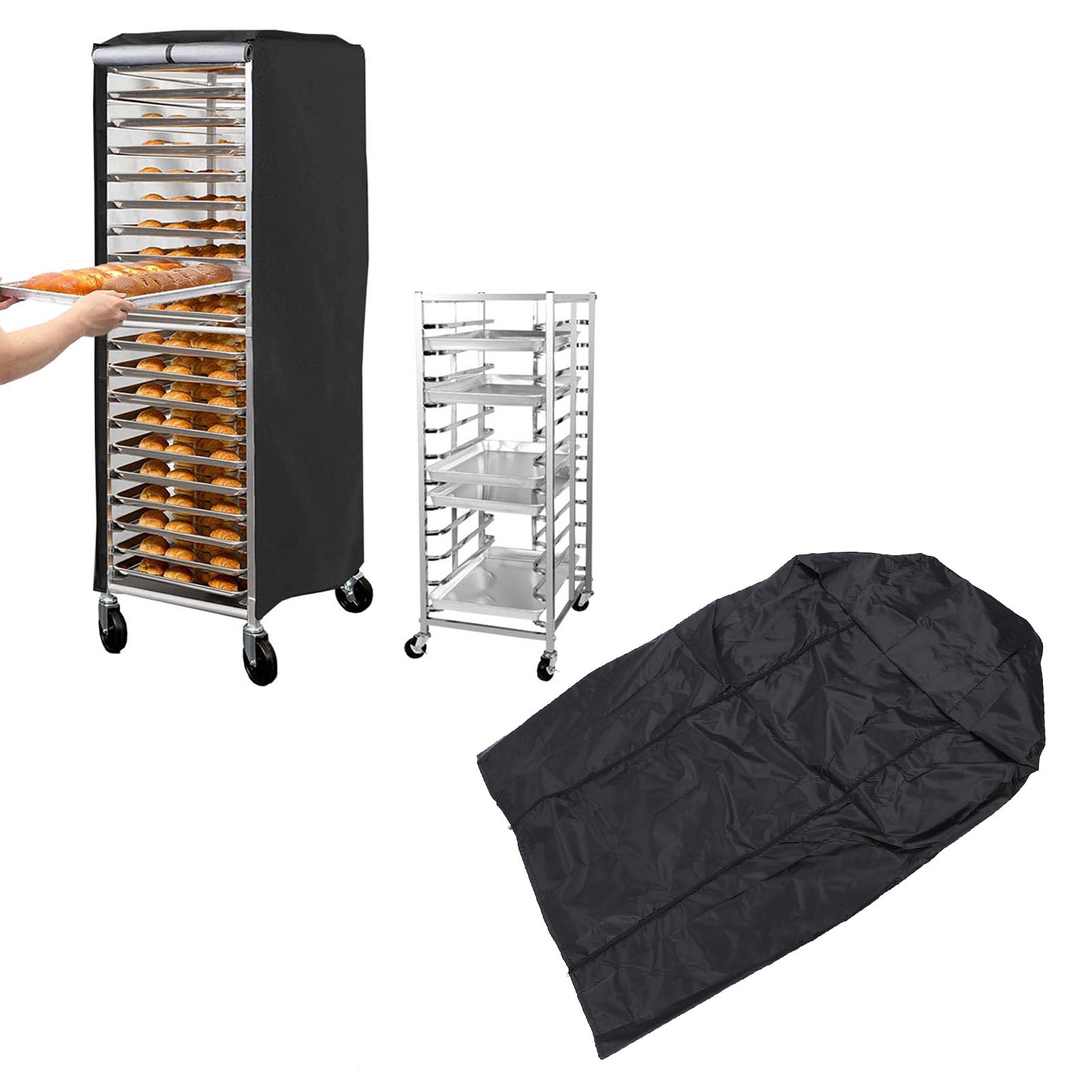 Fabater Bread Rack Cover, Black, 420D Coated Fabric, 23.2 x 28.3 x 64.2 inches, Waterproof & Dustproof, Foldable, For Home & Professional Baking
