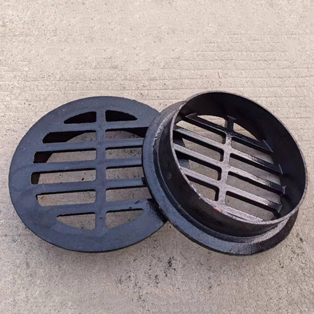 Rejilla de desagüe Redonda Plana de Hierro Fundido para tuberías de alcantarillado, Opciones de 3 a 8 Pulgadas. (200mm-8in)