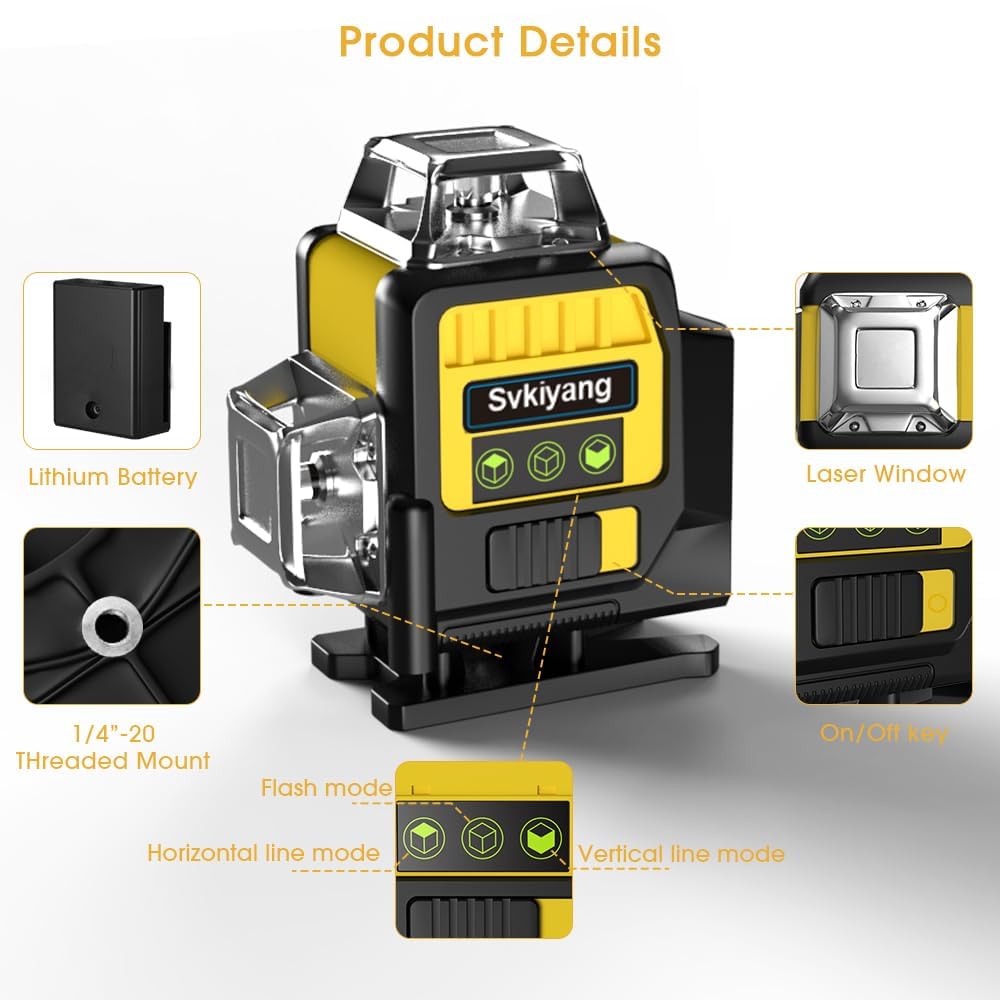 Livella Laser Verde 4D 16 Linee – ONEVAN Con Treppiede, Autolivellante ±3°, 2 Batterie 2400mAh, IP54 E Telecomando App